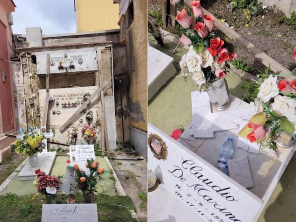 cimitero soccavo lapidi frantumate