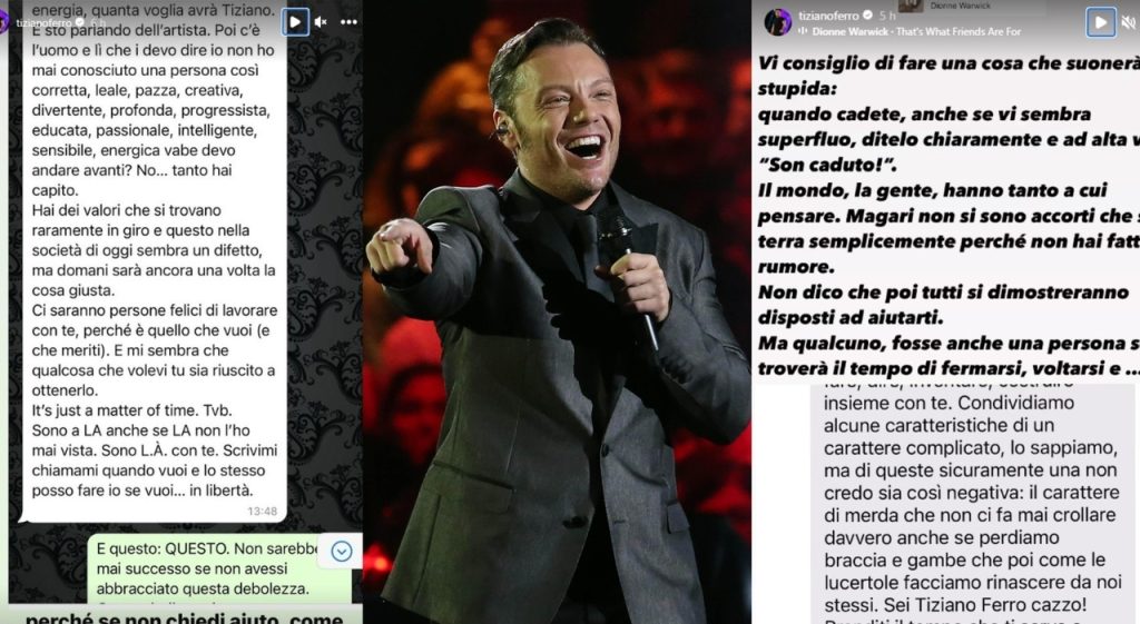 Tiziano Ferro momento difficile pubblica chat amico