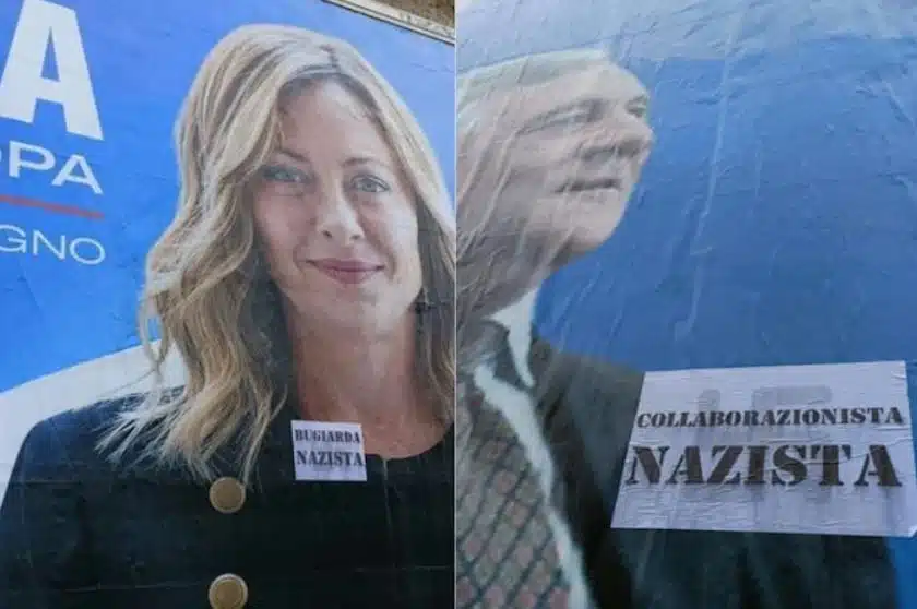 Insulti a Meloni e Tajani sui manifesti, indaga la polizia locale