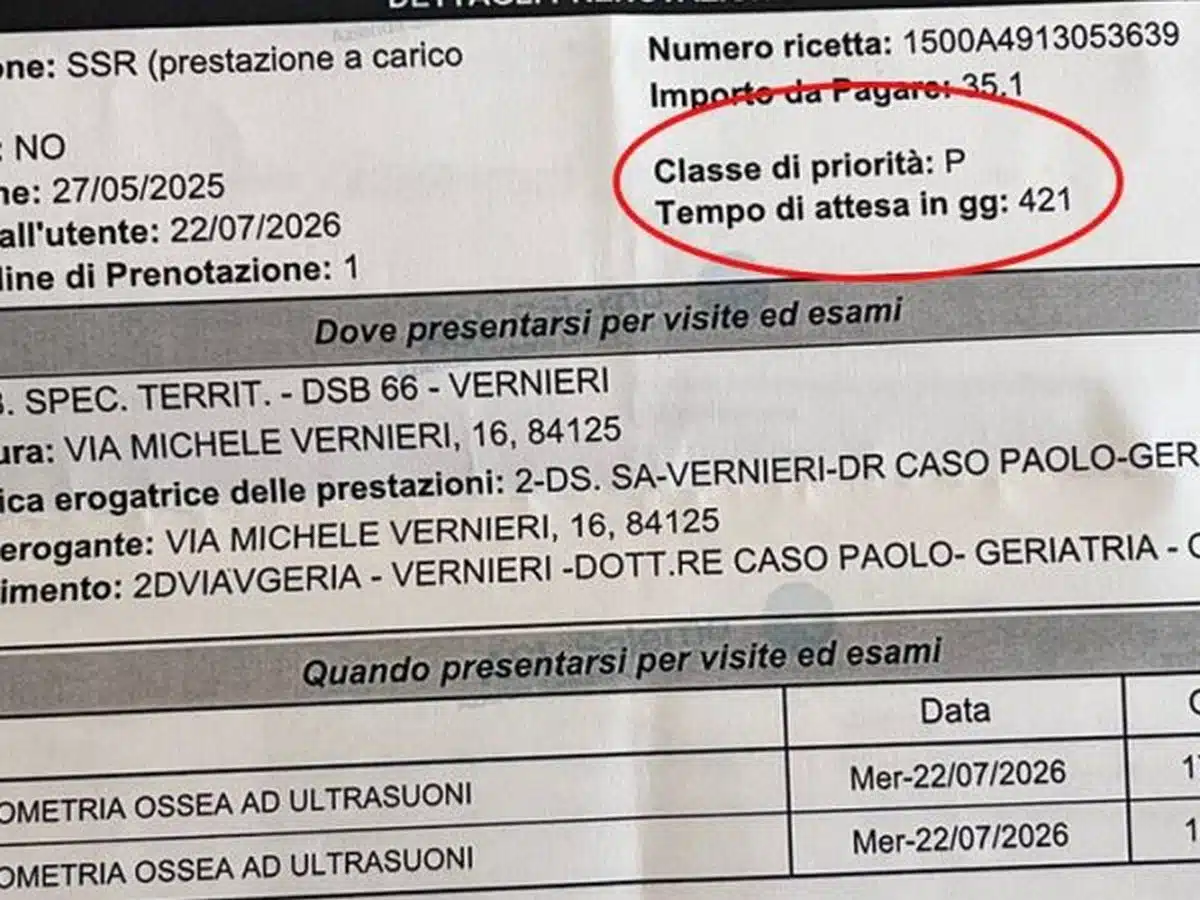 Visita medica tra 421 giorni: anziana di Eboli prenota oggi, appuntamento fissato per il 2026