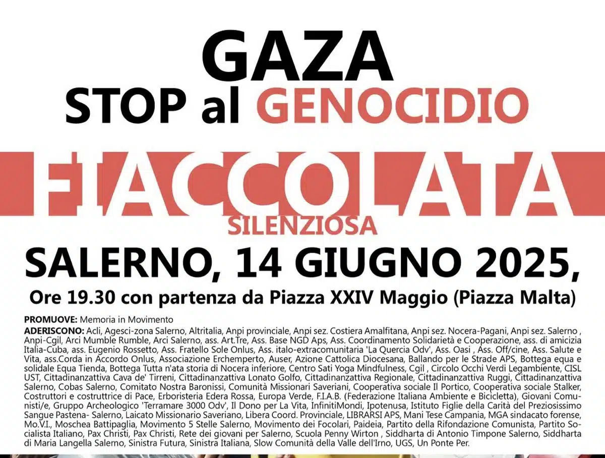 salerno fiaccolata gaza 14 giugno
