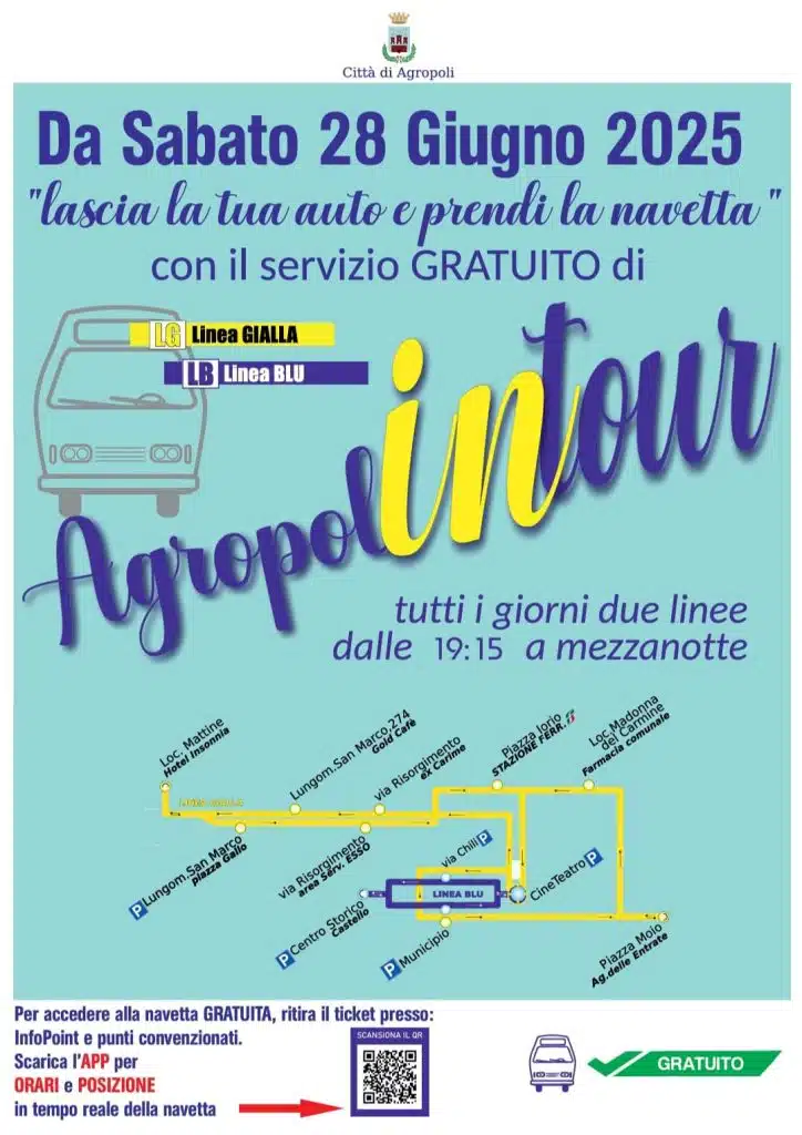 Si rinnova anche per l’estate 2025 la navetta serale “Agropoli in tour”