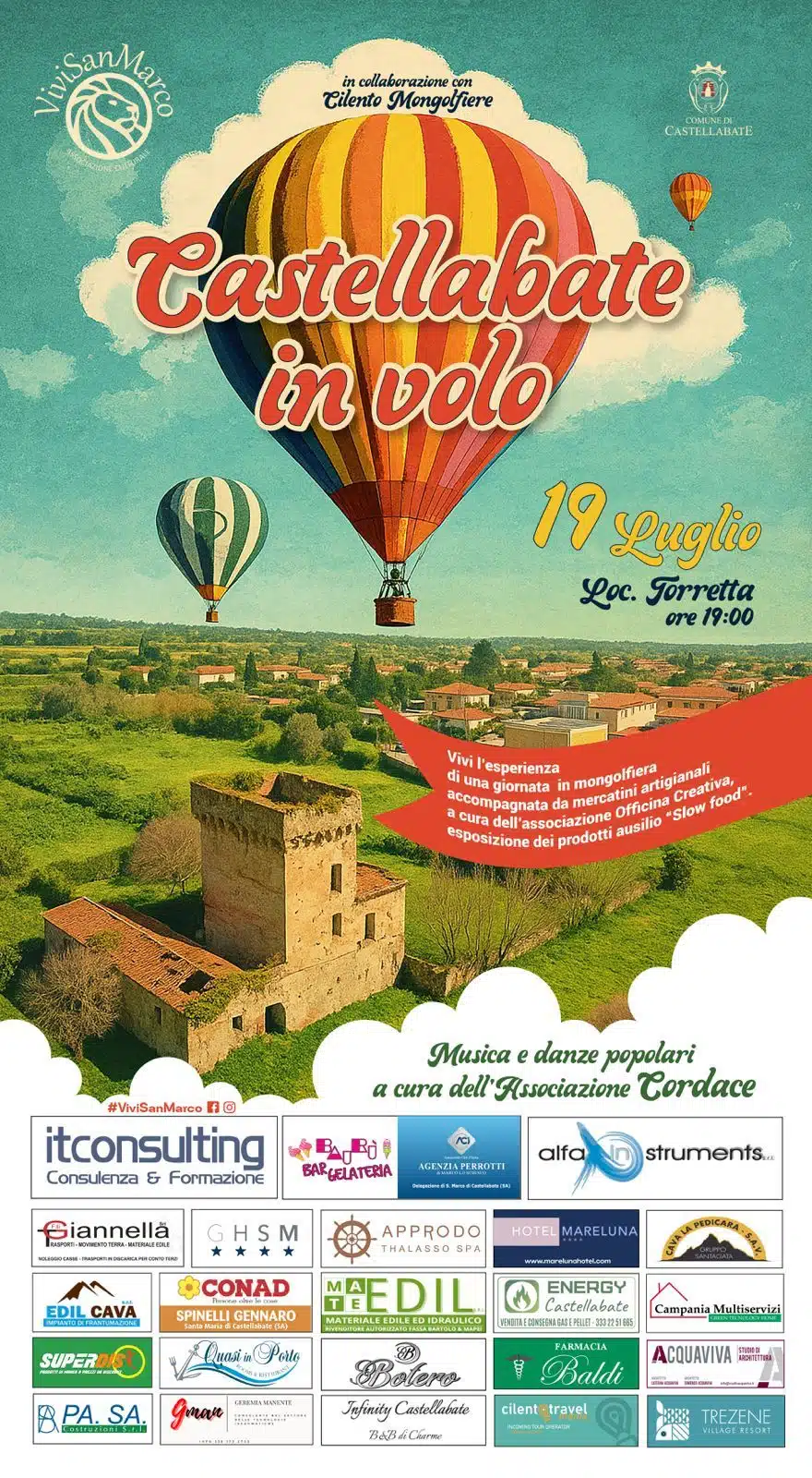 Castellabate in volo: il 19 luglio mongolfiere, mercatini e musica popolare a San Marco
