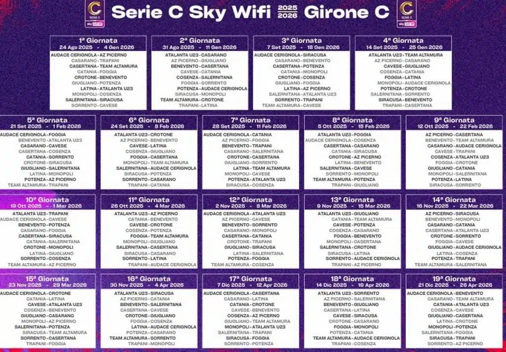 salernitana calendario serie c prima casa siracusa