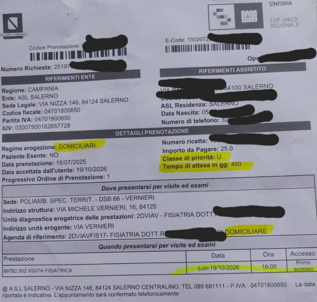 visita urgente salerno attesa 460 giorni uomo allettato