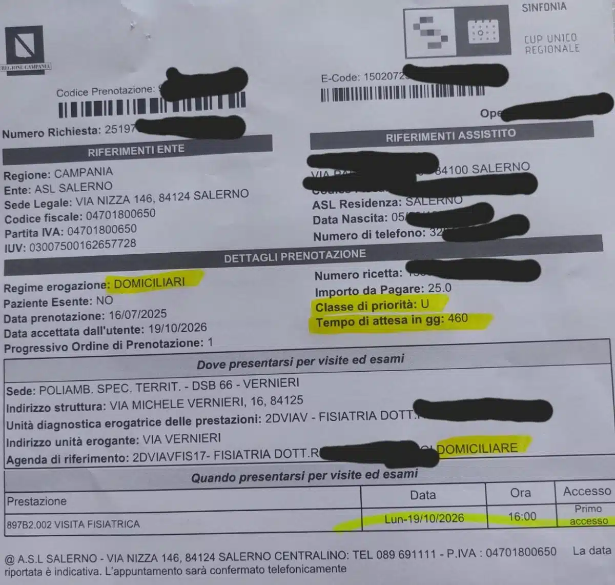 visita urgente salerno attesa 460 giorni uomo allettato