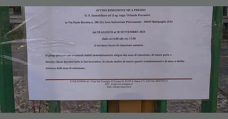 Battipaglia, stop ai lavori di rimozione amianto negli ex Pietrasanta dopo le proteste dei residenti