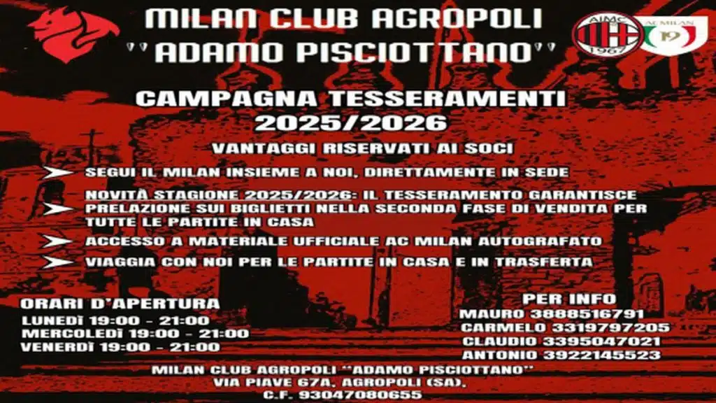 agropoli iscrizioni milan club adamo pisciottano