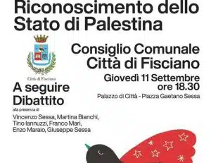 fisciano consiglio comunale riconoscimento stato palestina