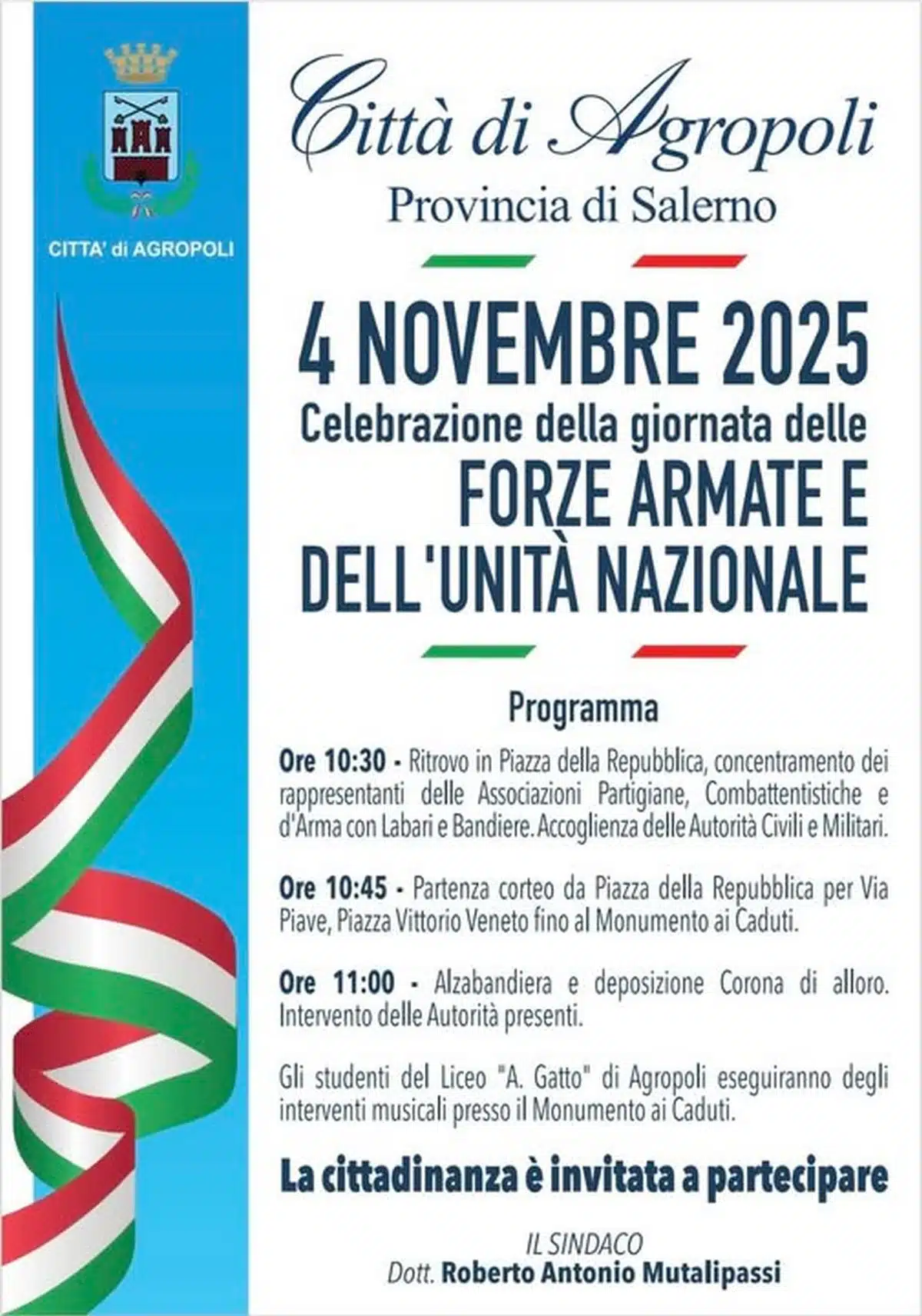 4 novembre agropoli giornata unità nazionale forze armate programma