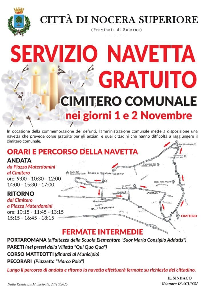 nocera superiore navetta gratuita cimitero 1-2 novembre