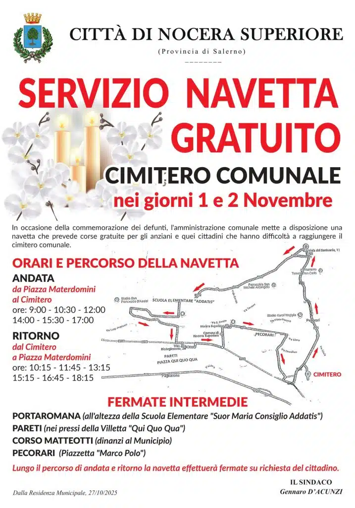 nocera superiore navetta gratuita cimitero 1-2 novembre