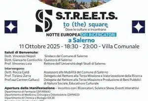 Sabato 11 ottobre la Villa Comunale di Salerno ospita la Notte della Ricerca Unisa 2025: incontri, esperimenti e spettacoli scientifici