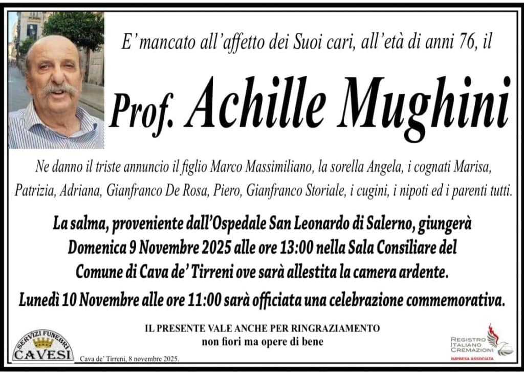 Addio ad Achille Mughini, una vita nella sinistra cavese