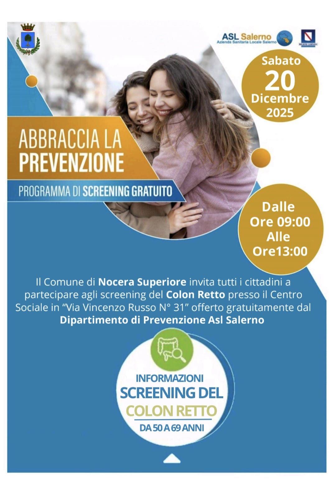 nocera superiore screening colon retto sabato 20 dicembre